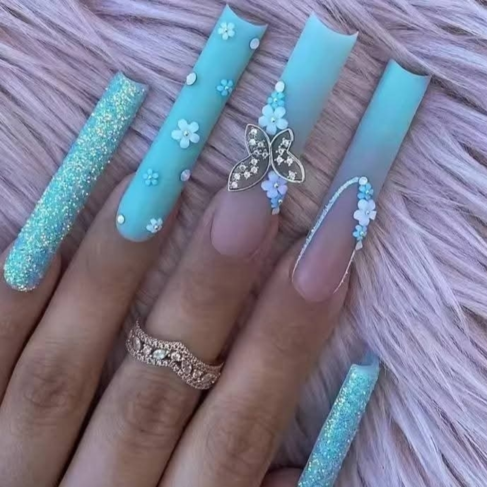 Blue Glitter Press-on Nail Set